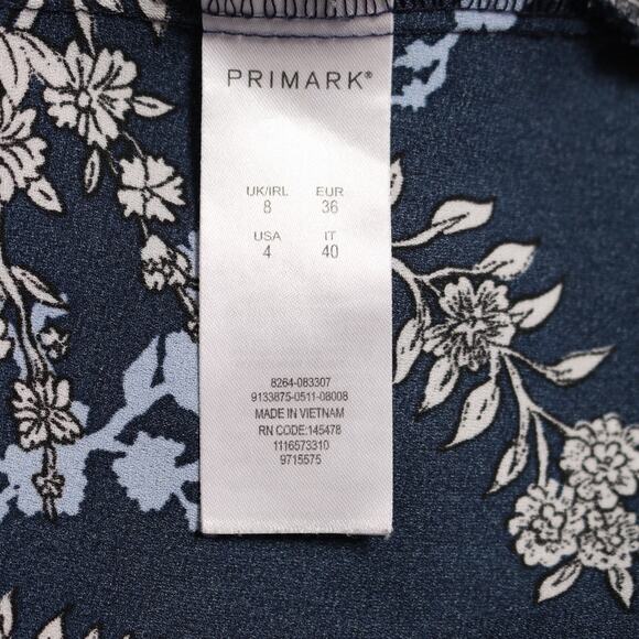 Primark Floral Chiffon Spaghetti Strap V-Neck Tank Top Navy Blue Size 4 - Picture 7 of 8